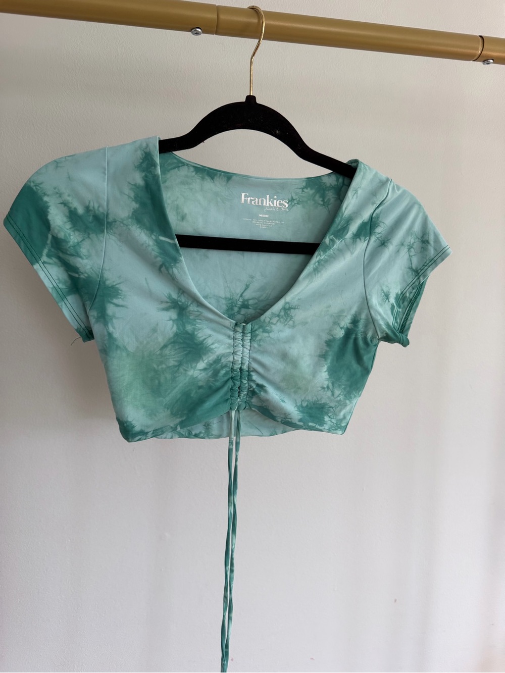 Frankie’s Bikinis Green Tie-Dye Ruched Crop Top